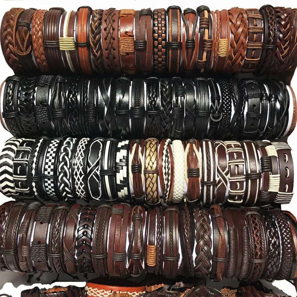 5Pcs/Lot Vintage Leather Charm Bracelets For Women Mix Styles Adjustable Bracelet Men Fashion Party Jewelry Accessories