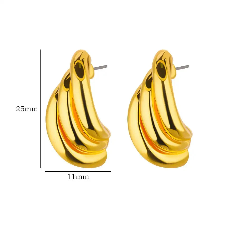 C-shaped Shell Earrings for Women Stainless Steel Waterdrop Teardrop Hoop Earring Fashion Piercing Ear Accessories Party Jewelry
