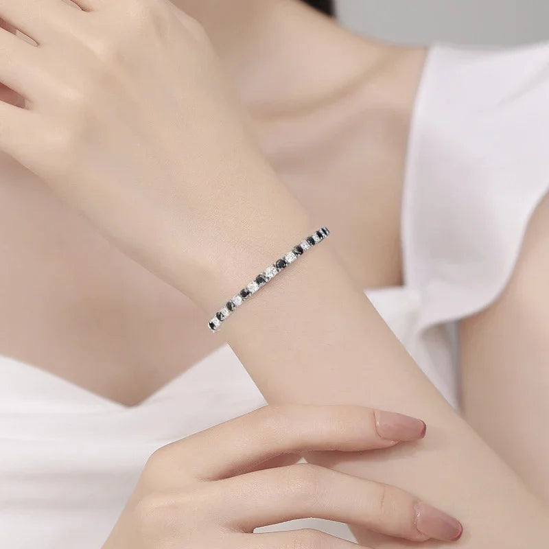 NeeTim Black and White All Moissanite Tennis Bracelets for Women Man s925 Sterling Silver Plated White Gold Hip Hop Bracelet