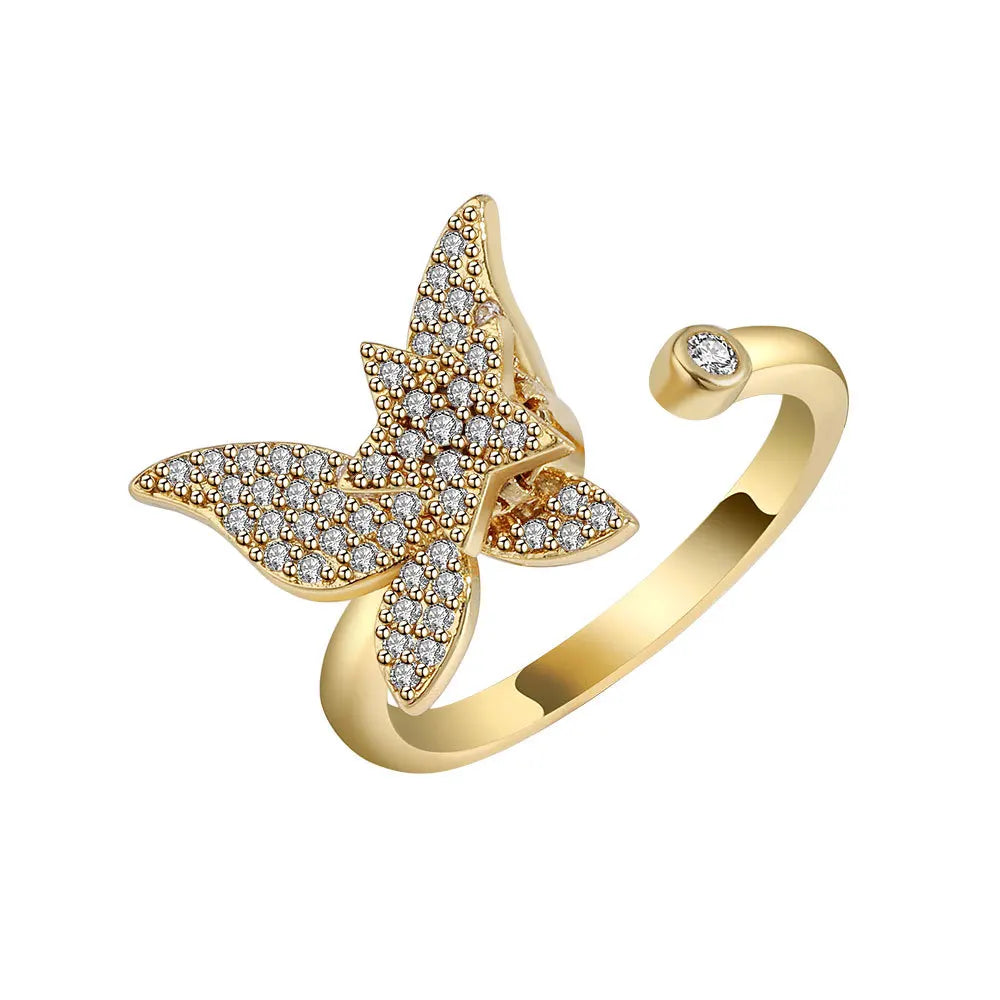 Rotating Anxiety Knuckle Ring For Women Spinner Fidgets Cute Animal Butterfly Flower Anti Stress Ring Party Jewelry Gifts Anillo