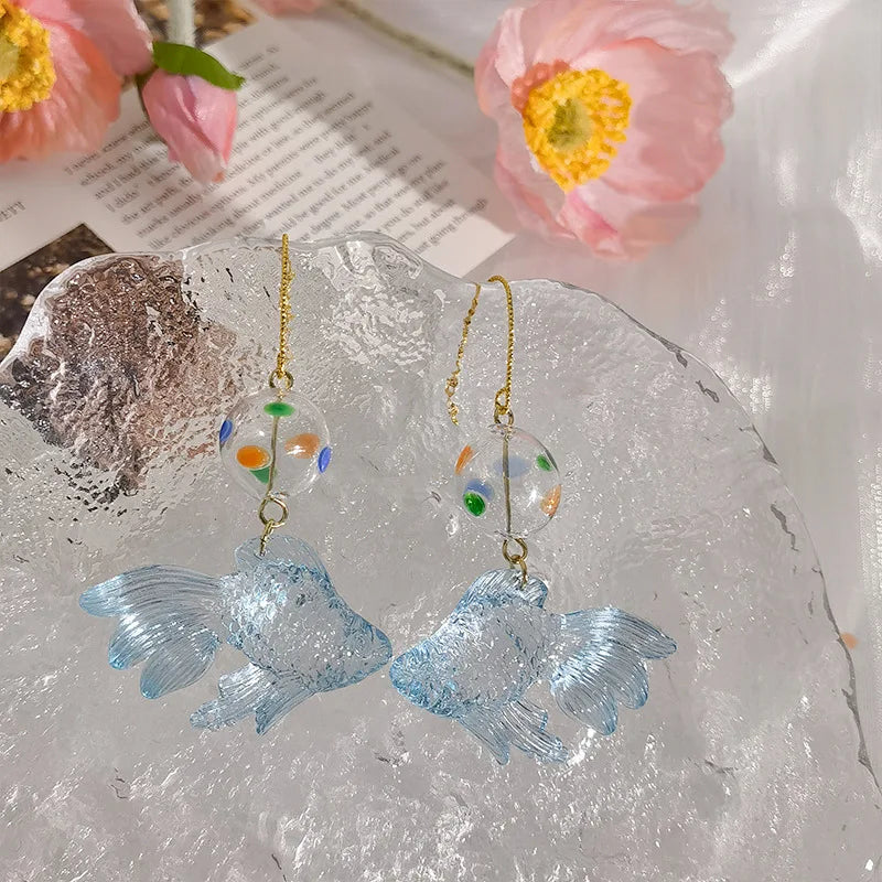 Creative Goldfish Earring Unique Transparent Goldfish Pendant Earring Cute Koi Fish Drop Earrings Personalized Jewelry Wholesale