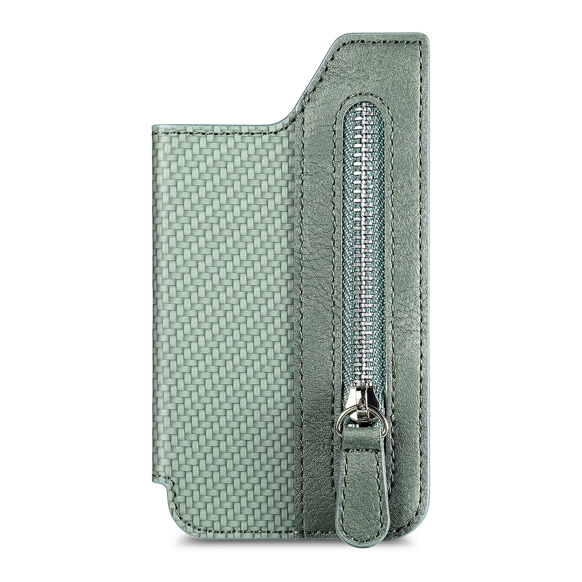 Phone Case Card Holder With Fiber Pattern PU Leather Back Sticker Card Bag Zipper Wallet Universal Desktop Support Bracket