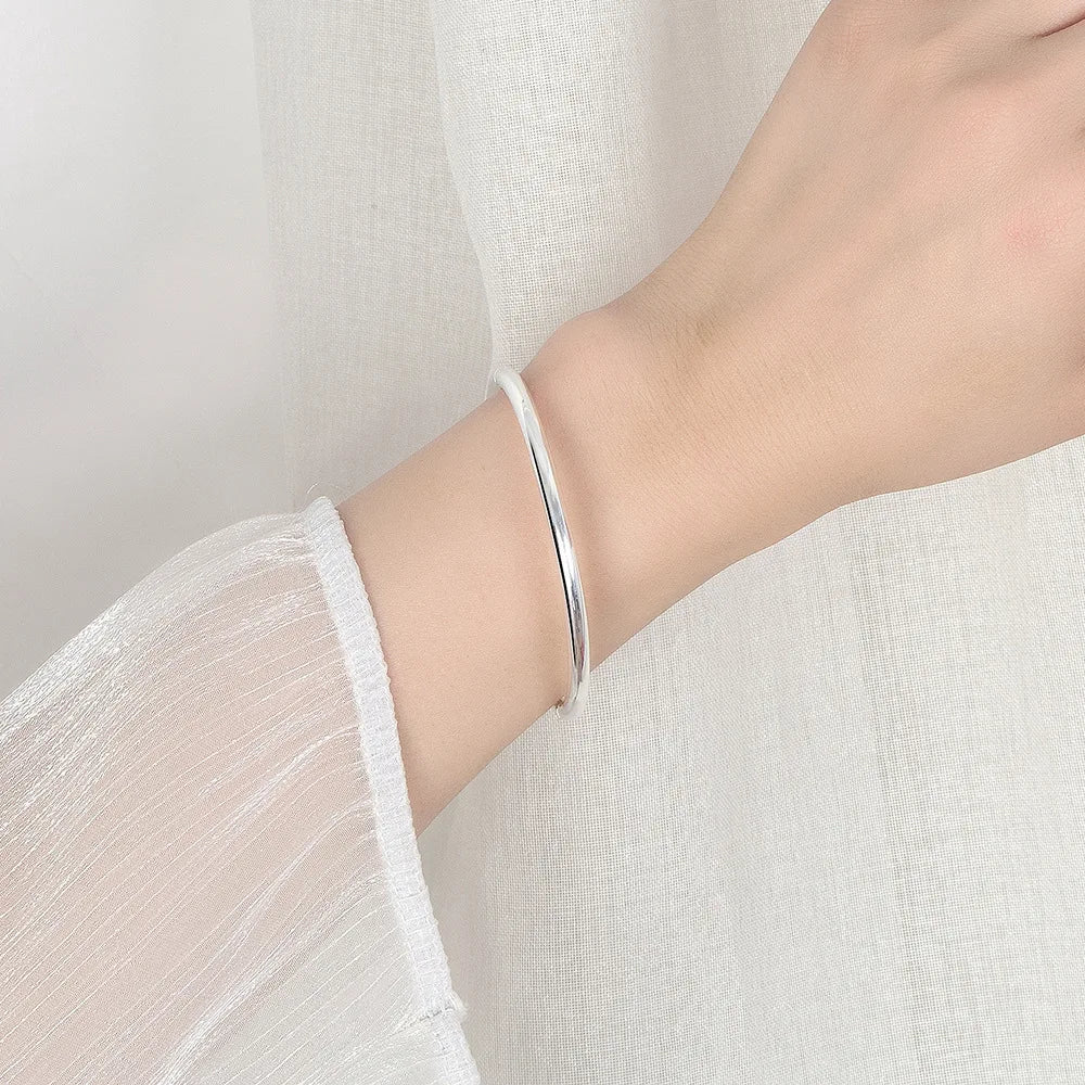 925 Sterling Silver 4MM Bangle Bracelets For Women Luxury Quality Jewelry Wholesale   Jewellery
