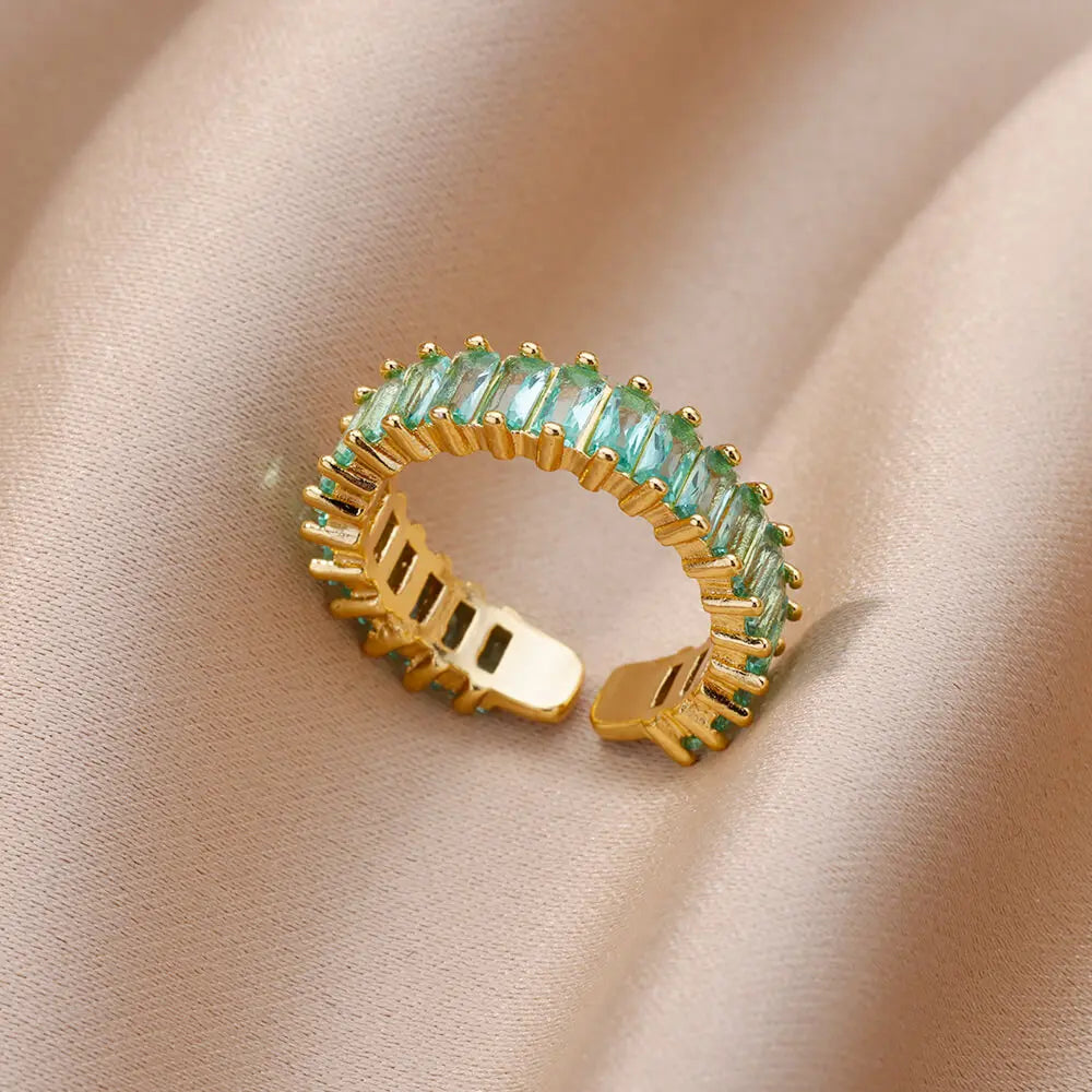 Tiny Green Zircon Round Rings For Women Geometric Stainless Steel Ring Luxury Wedding Christmas Jewelry Gift Free Shipping