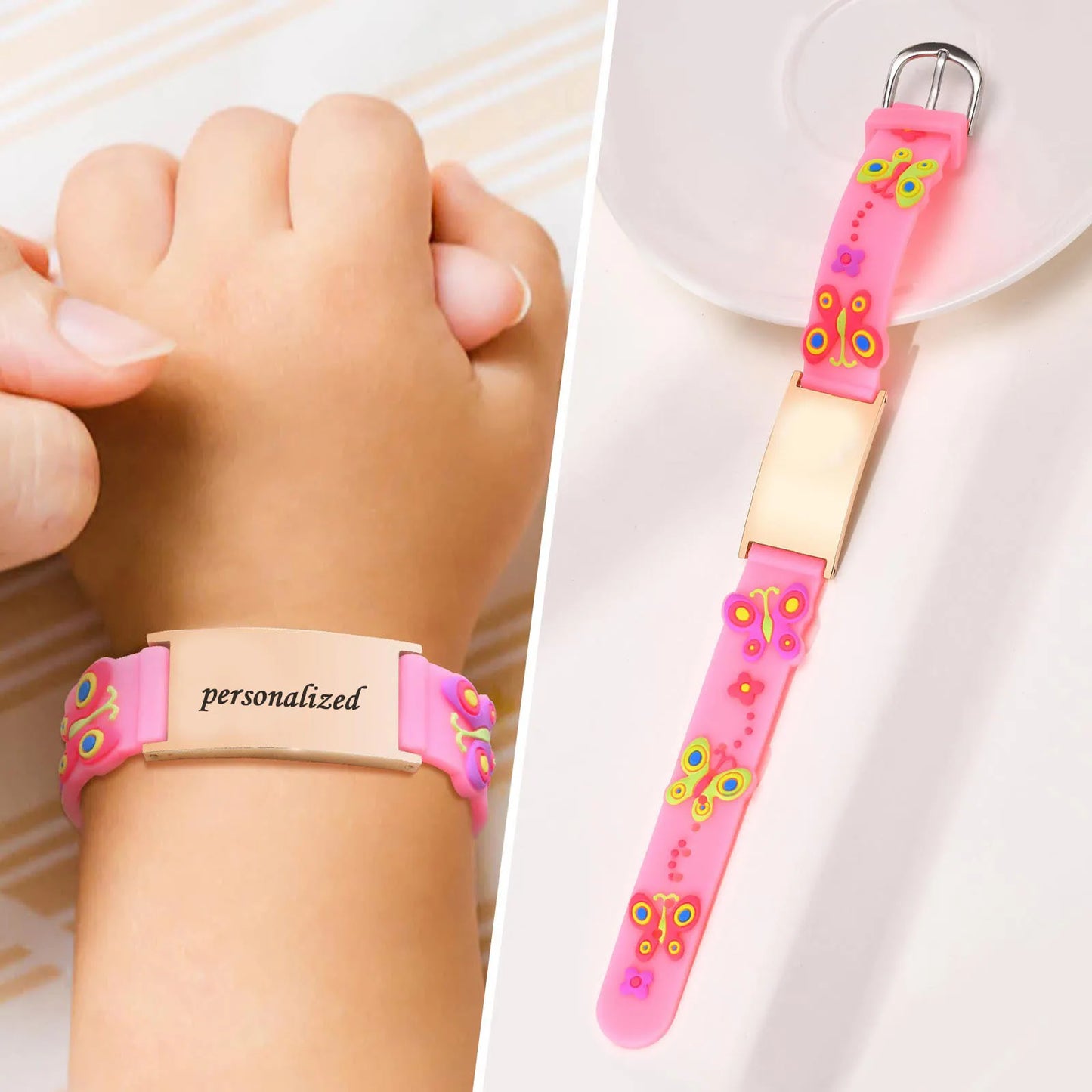 Customzied Personalized ID Bracelet for Little Girls Boys, Silicone Bracelet Adjustable, Engrave Quotes Inspirational Gift