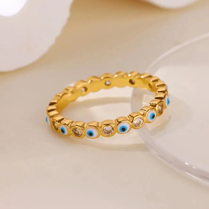Zircon Evil Eye Rings For Women Gold Color Stainless Steel Evil Eye Finger Ring Lucky Aesthetic Turkish Waterproof Jewelry Gift