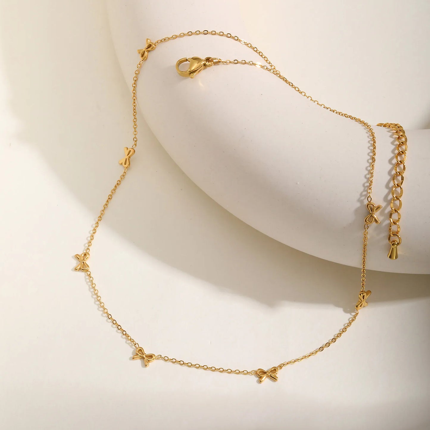 Charms Bow Necklace For Women, Bowknot Chain Choker Necklace, Stainless Steel Thin Link Exquisite Party Jewelry