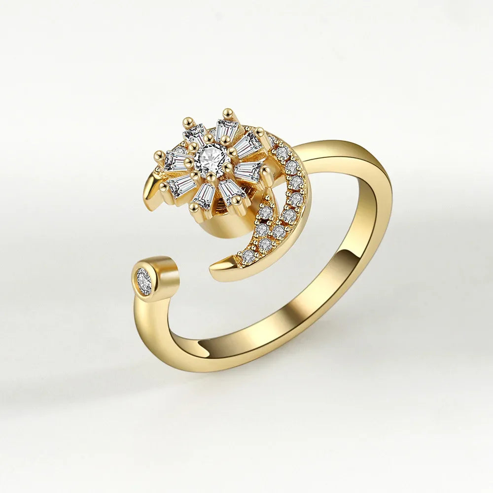 SMJEL Fidget Spinner Ring Anxiety for Women Multiple Crystal Flower Eye Butterfly Animal Ring Rotate Anti Stress Wedding Jewerly