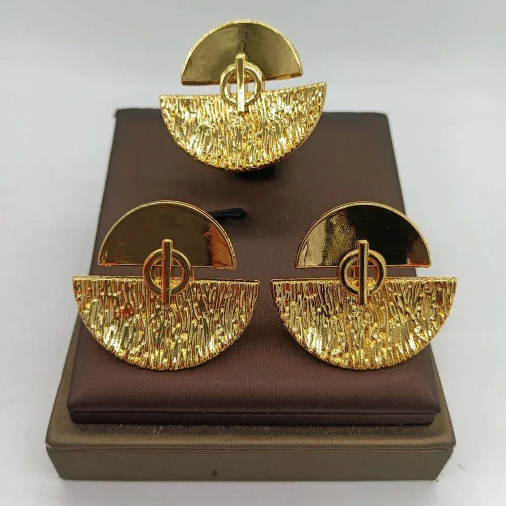 African Gold Plated Earrings and Ring Jewelry Set for Women New Design Earrings and Finger Ring Set for Brazilian Jewellery Gift