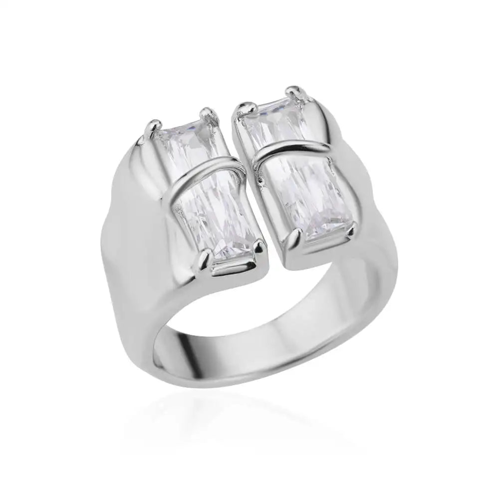 Irregular Square Zircon Ring For Women Stainless Steel Gold Plated Opening Ring Wedding Party Fashion Jewerly Gift Free Shipping