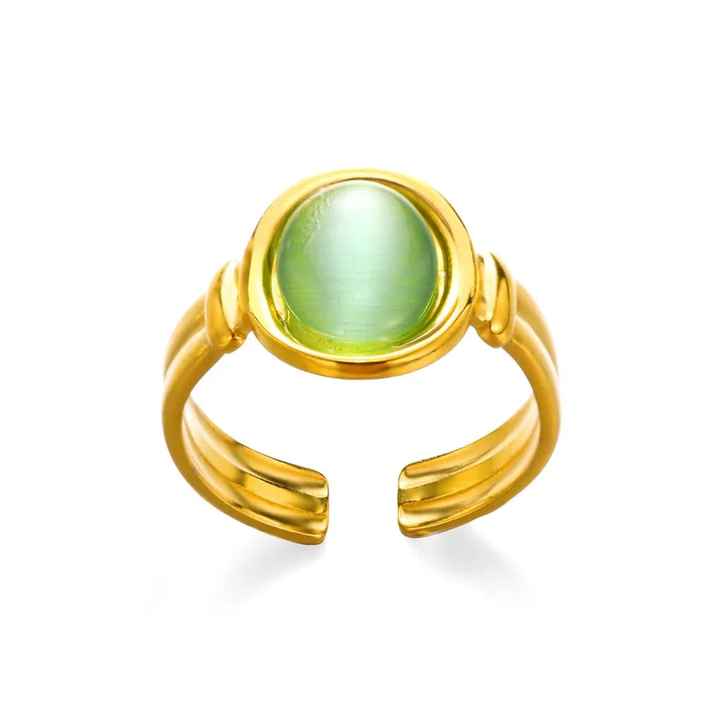 Green Zircon Evil Eye Rings For Women Stainless Steel Gold Color Geometric Open Ring New Wedding Waterproof Fashion Jewelry Gift