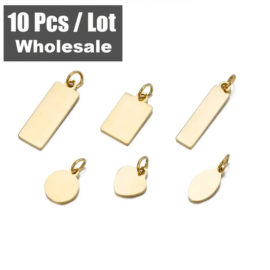 10PCS Custom Logo Tags Stainless Steel Charms for Necklace Bracelets 6 sizes to choose