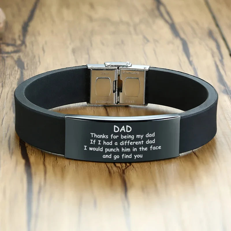 Vnox 16mm Father's Day Gift Bracelet,Black Rubber Silicone Bangle with Custom TO MY DAD Stainless Steel Bar,Men Casual Wristband