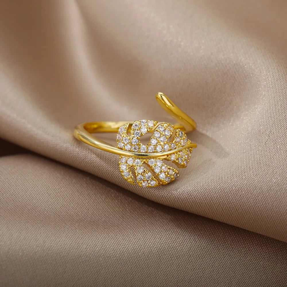 Luxury Zircon Geometric Rings For Women Stainless Steel Gold Color Open Ring Trendy Wedding Party Aesthetic Jewerly Gift Femme
