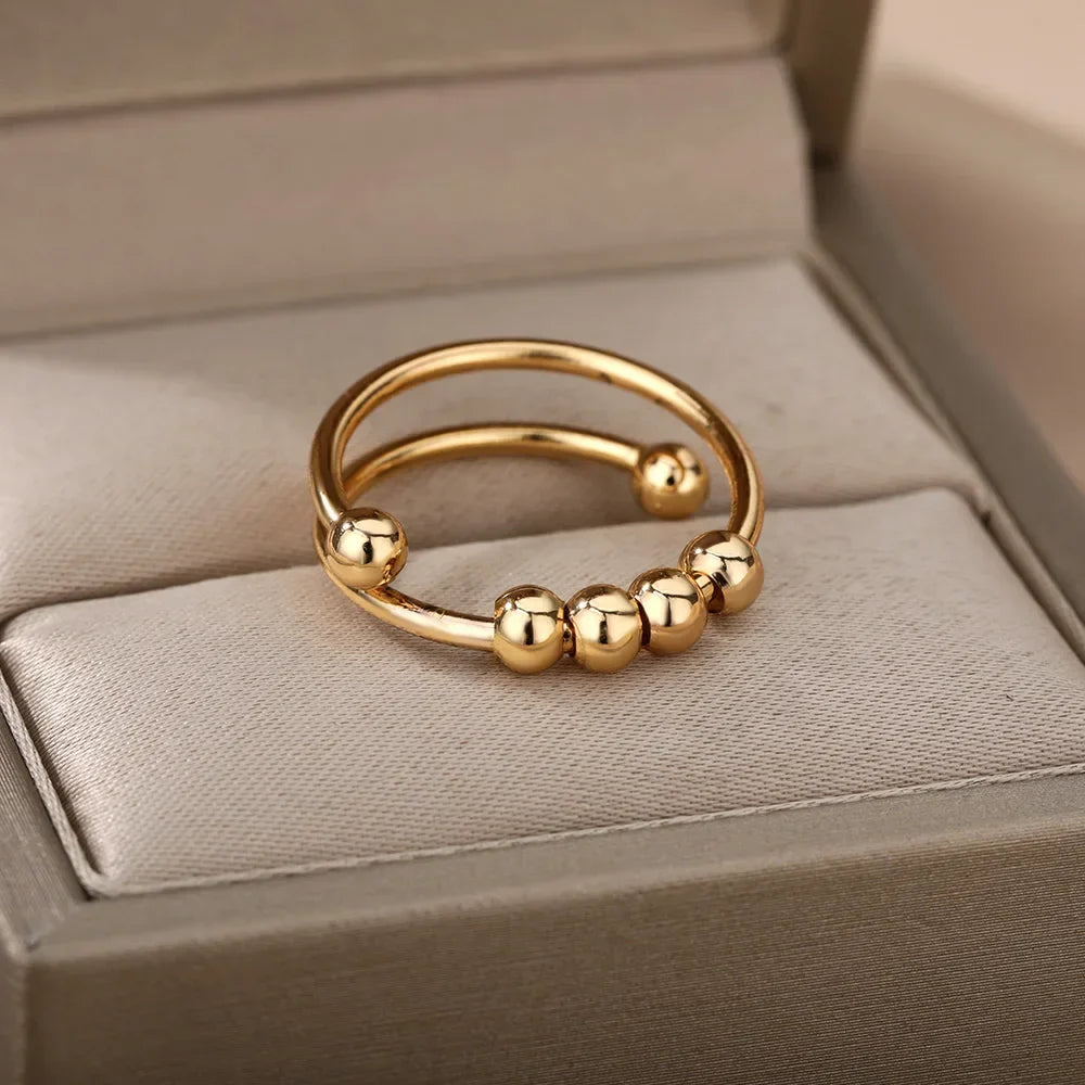 Gold Color Stainless Steel Multi Layer Rings for Women Hollow out Open Finger Ring Fashion Wedding Party Jewelry Gift 2024 New