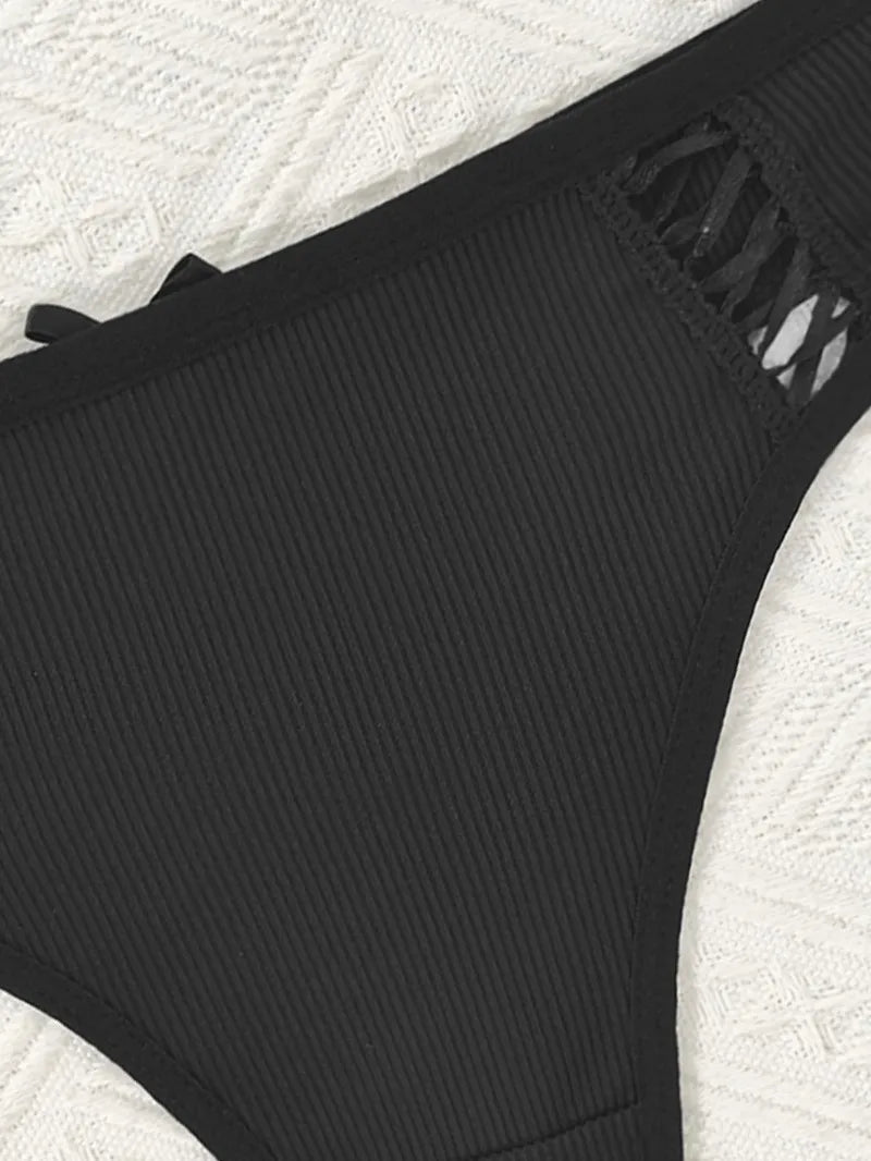 1pcs  Women Low Rise Sexy Thongs Comfortable Bow New Fashion Bandage Female G-string Intimate Lingerie Solid T-back