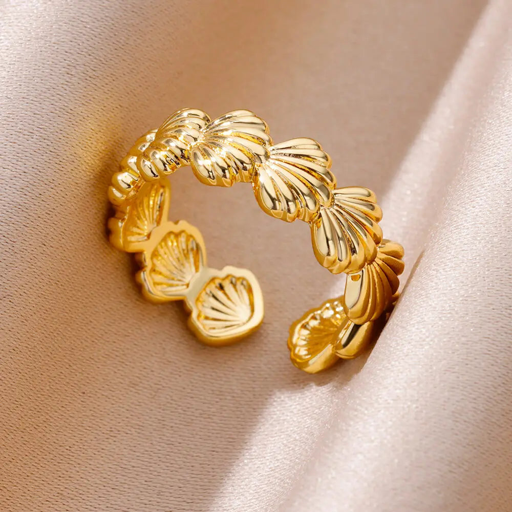 Starfish Shell Conch Stainless Steel Open Rings For Women Gold Color Adjustable Finger Ring Fashion Sea Vacation Jewelry Gifts