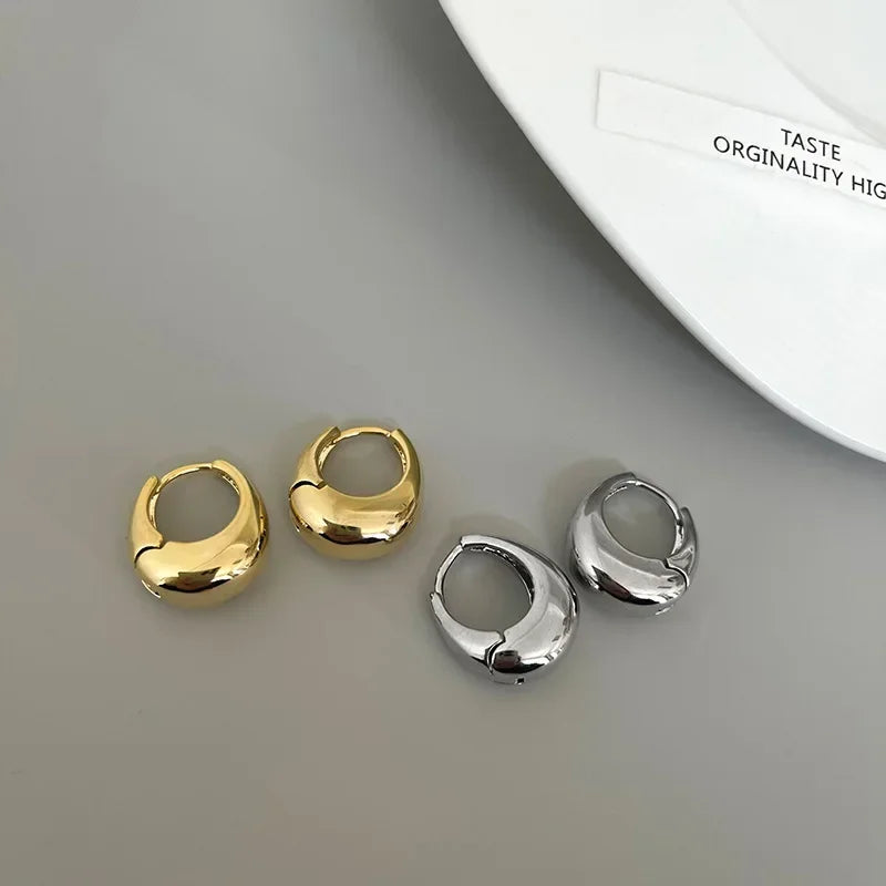Stainless Steel Smooth Metal Chunky Hoop Earrings For Women Girls Fashion Round Circle Hoops Statement Earrings Punk Jewelry