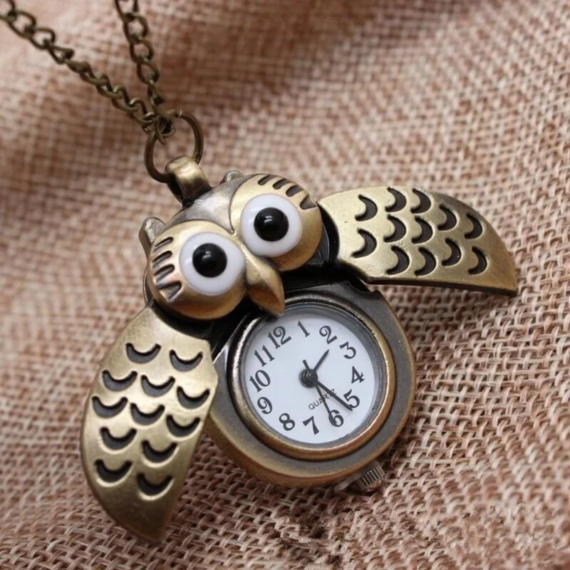 Fashion Vintage Men Women Alloy Retro Owl Shape Clock Pendant Long Necklace Chain Watches Birthday Gifts
