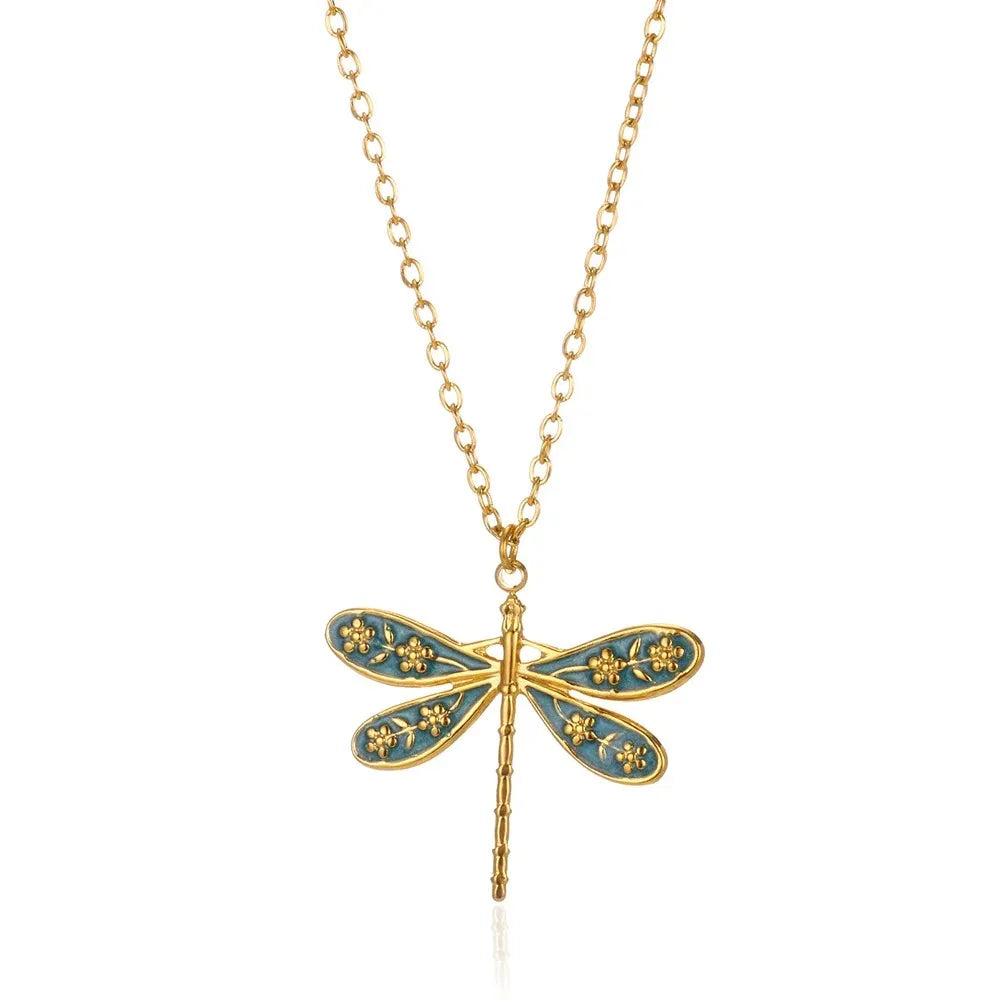 Stainless Steel Dragonfly Necklaces For Women 18K Gold Plated DragonflyPendants Choker  Insect Jewelry Gift