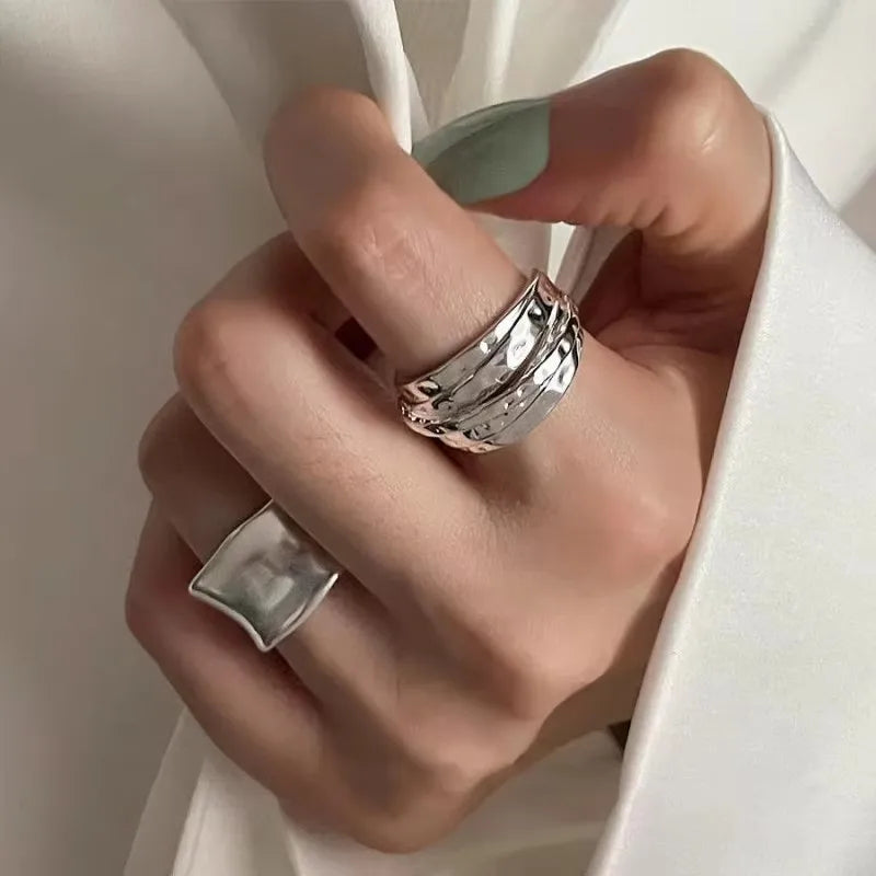 925 Sterling Silver Ring For Women Jewelry Wide Simple Open Vintage Handmade Ring Allergy For Party Birthday Gift