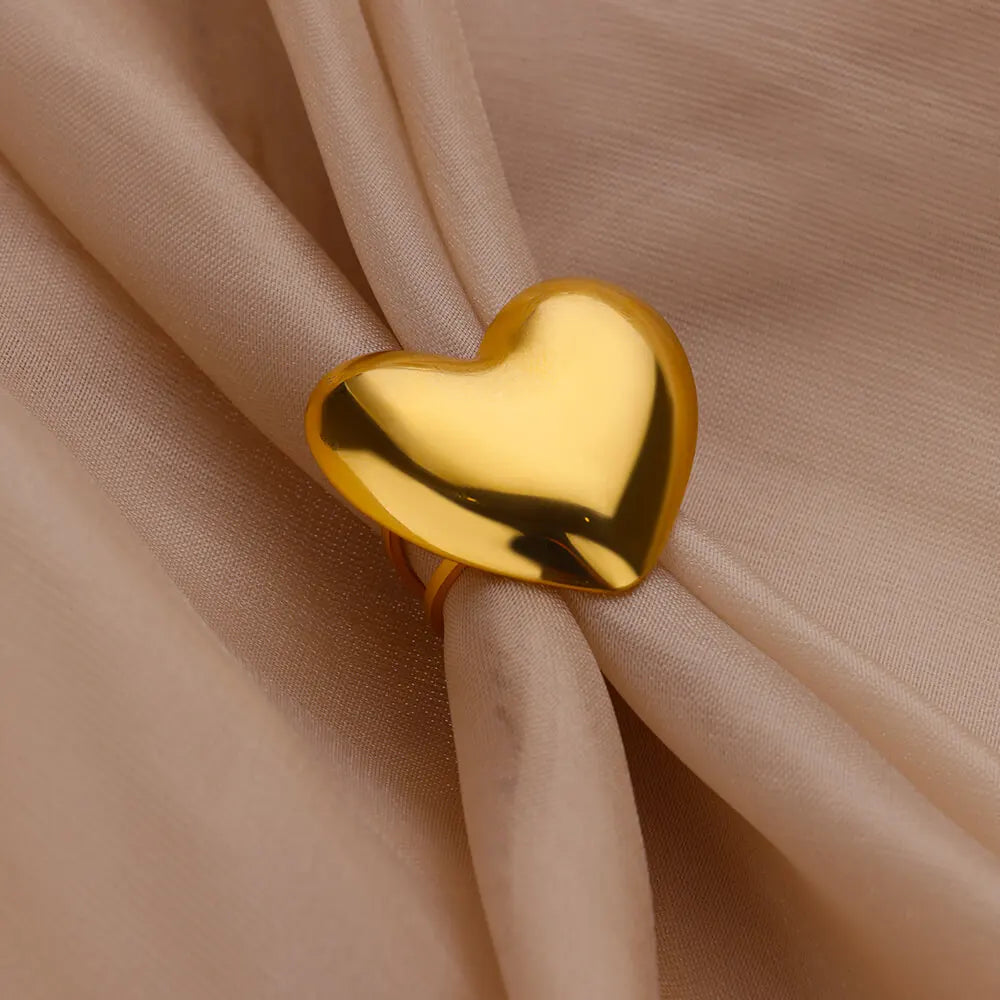 Big Heart Rings for Women Classic Stainless Steel Gold Color Finger Ring Trend Band Couple Wedding Jewelry Accessories anillos