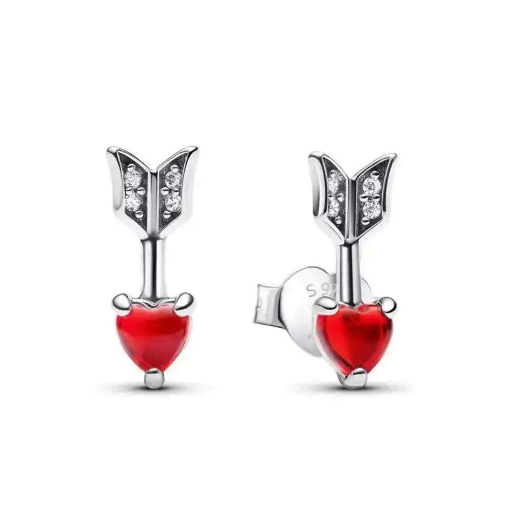 New S925 Silver Heart Stone Stud Earrings Suitable for Valentine's Day, Mother's Day, Anniversary Gift DIY Charm Jewelry
