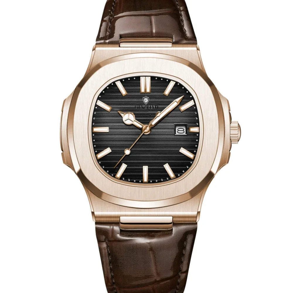 New Casual Business Fashion Quartz Wristwatches Rose Gold Clock Men Luxury Watch Automatic Watches Mens Black Relogio Masculino