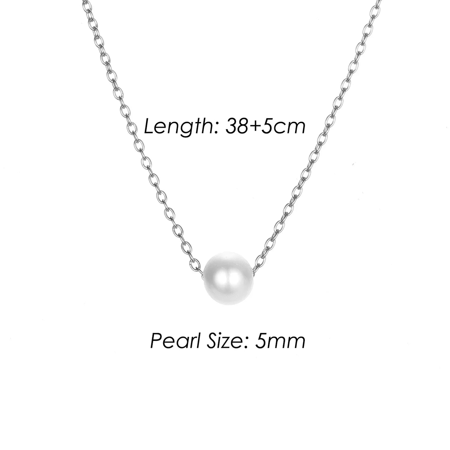 4MM Simulated-pearl Pendant Necklace for Women Dainty Stainless Steel Gold Color Necklace Women