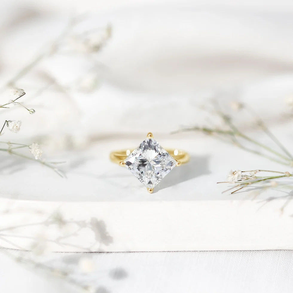 Solitaire 5 Carat Princess Cut Lab Grown Diamond Huge Engagement Ring with IGI Certificate