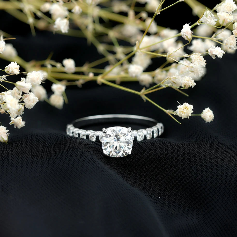 3 Carat IGI Certified Lab Grown Diamond Cushion Cut Engagement Ring with Side Stones