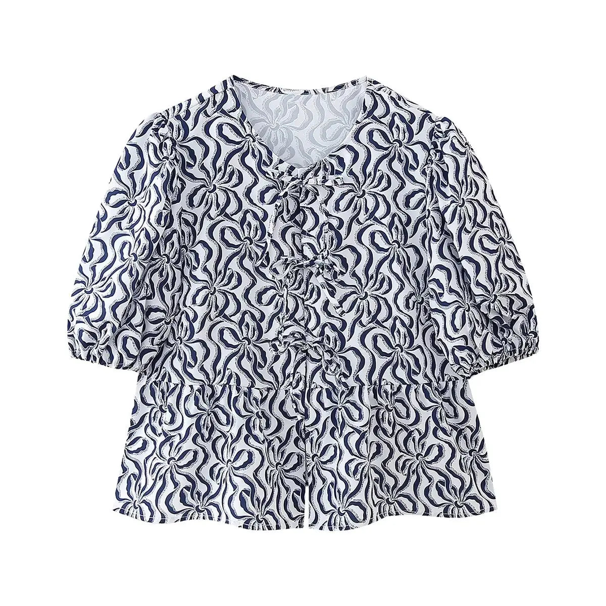 Leopard Blouse Puff Sleeve Crop Top Women's Summer Clothing