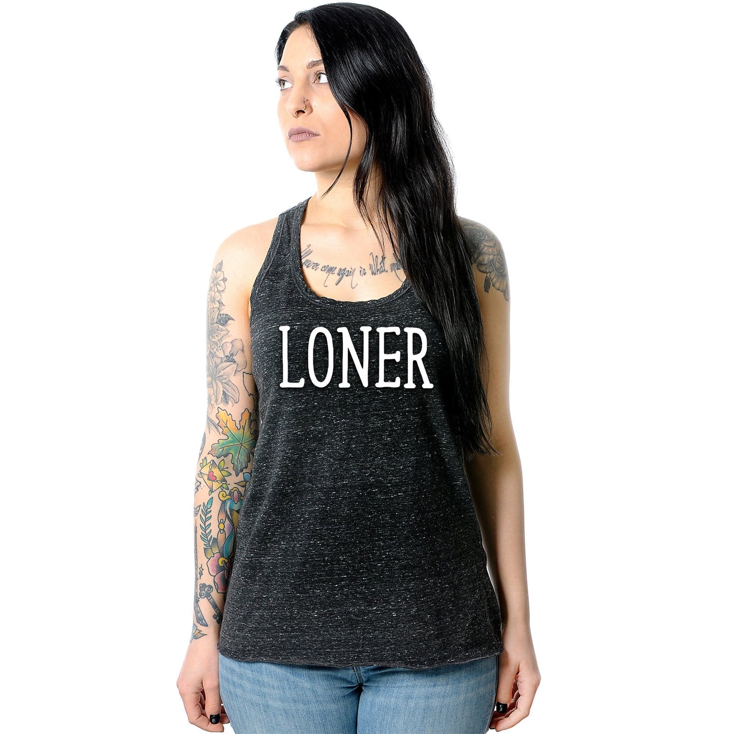 Loner Black Gray Cosmic Twist Back Tank Top