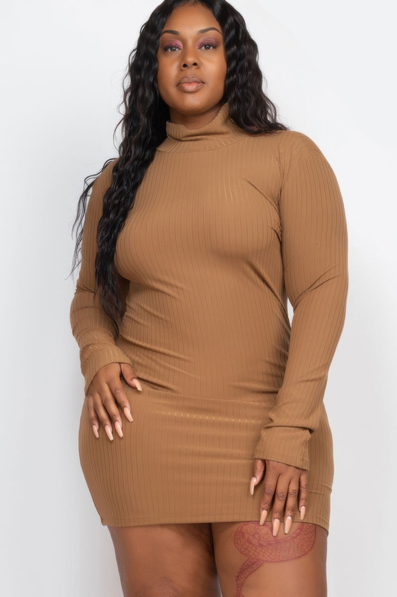 Ribbed Long Sleeve Mock Neck Mini Bodycon Dress
