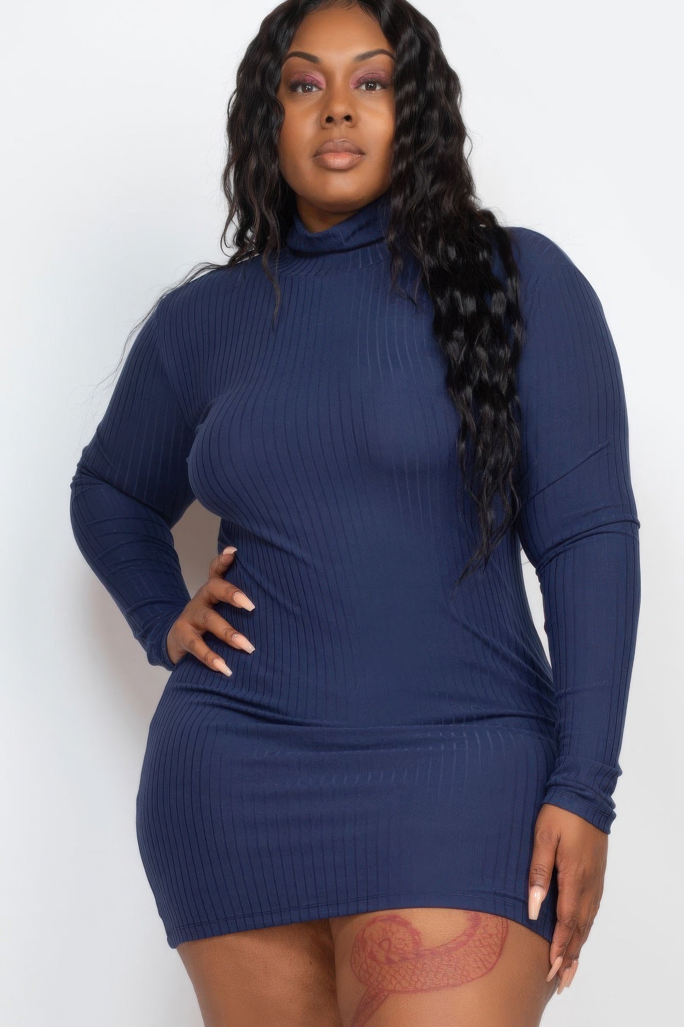 Ribbed Long Sleeve Mock Neck Mini Bodycon Dress
