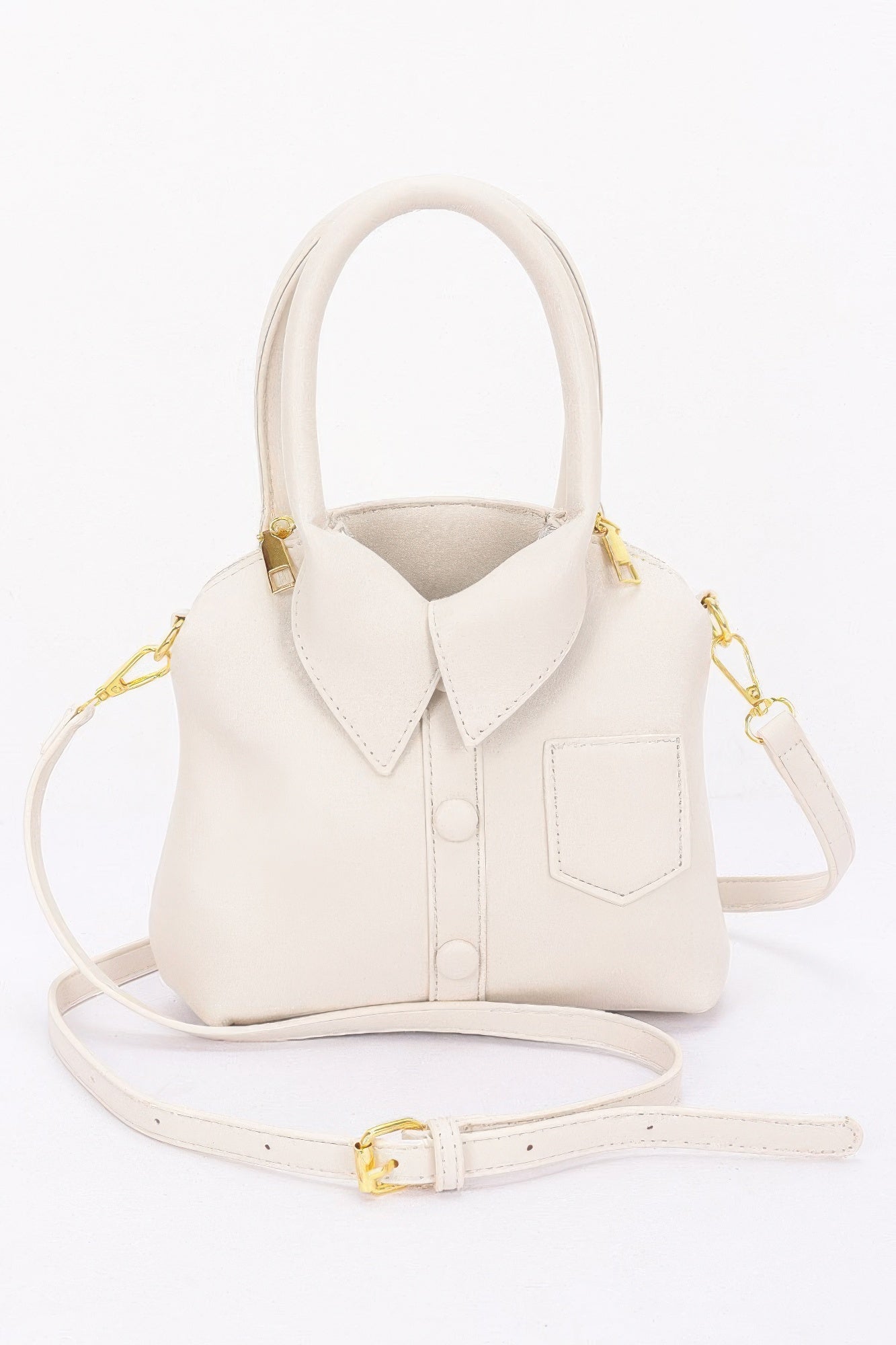 Faux Leather Shirt Style Top Handle Bag