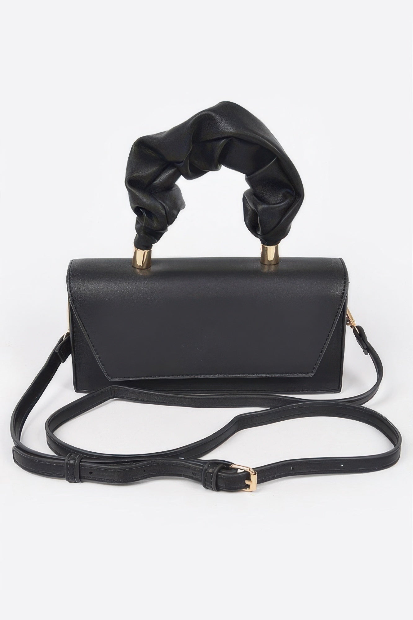 Simple Flap Clutch W/wrinkled Handle