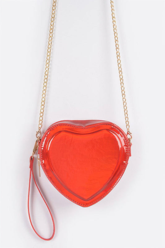 Heart Shape Mirror Metallic Crossbody Bag