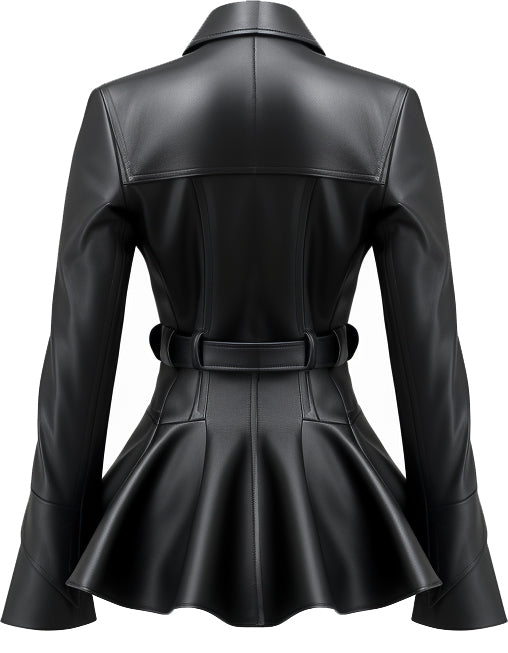 Women Black Designer Peplum Leather Jacket