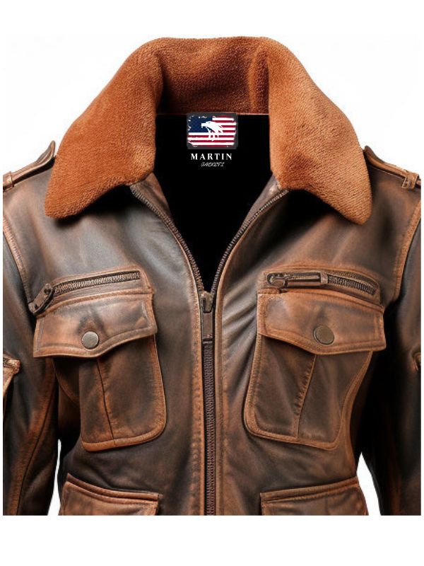 Women Brown Bomber Leather Jacket Distressed