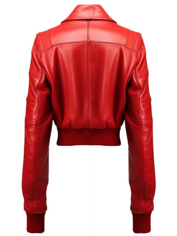 Women Red Bomber Leather Jacket
