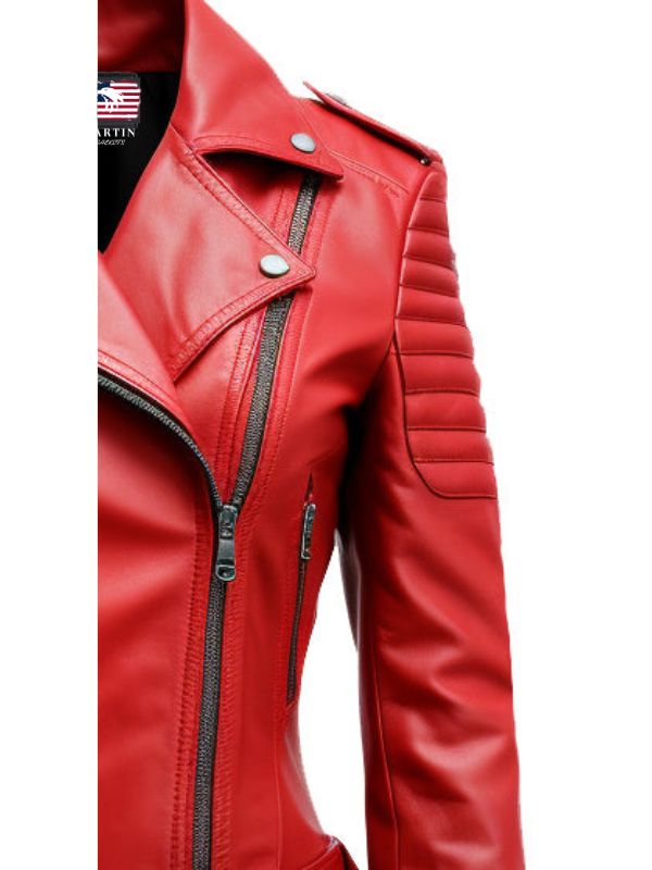 Women Red Leather Jacket