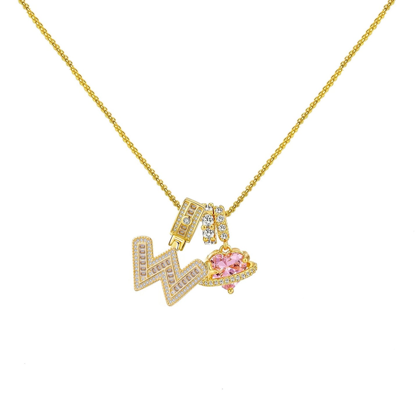 Gold-Plated Copper Planet Heart Pendant Necklace With Diamonds