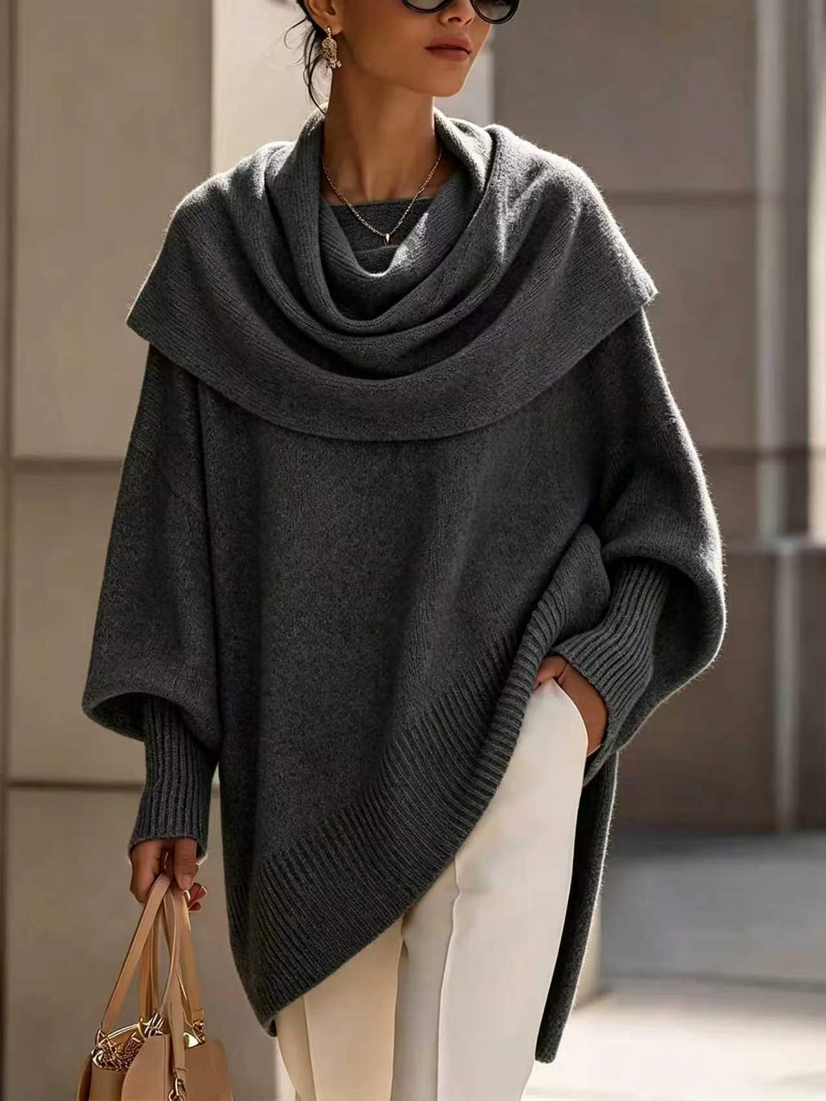 Loose Batwing-sleeve Asymmetrical Pullover Top