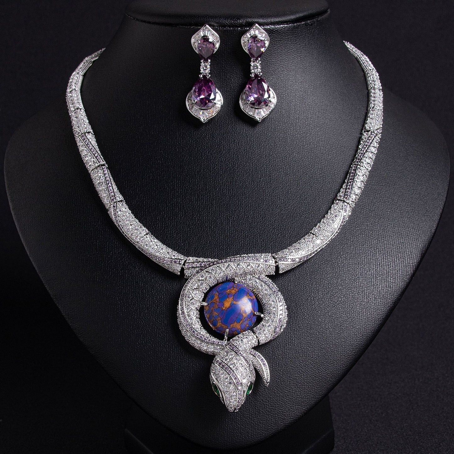 S925 Silver Snake-Themed Necklace with Diamond Accents