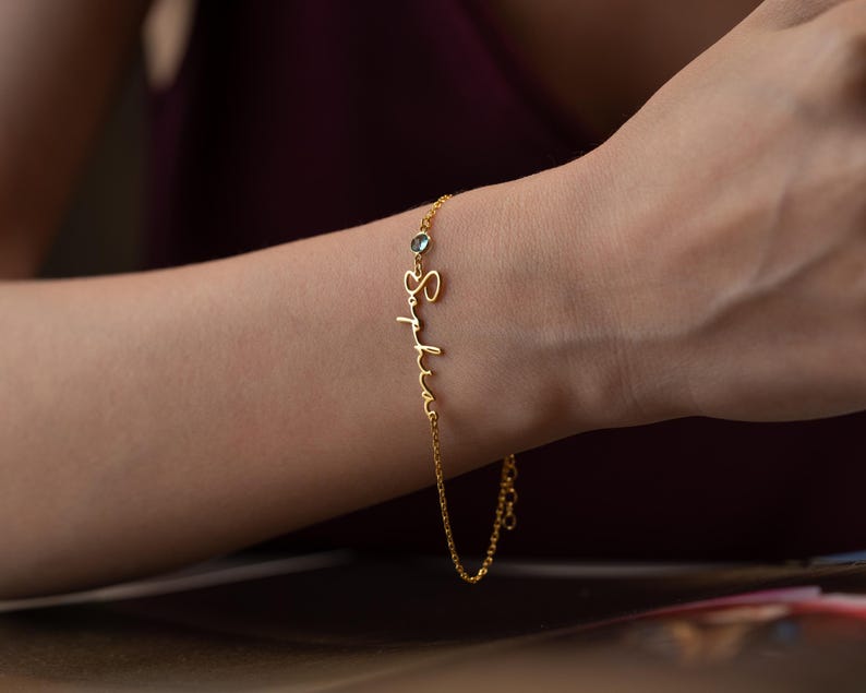 Personalized Cursive Name & Birthstone Bracelet