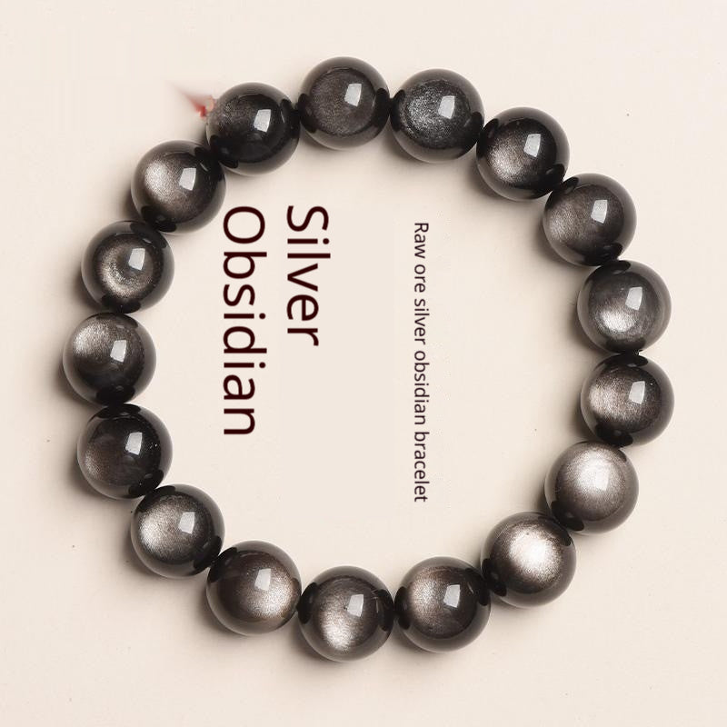 Natural Black Gold Obsidian Plain-Loop Bracelet