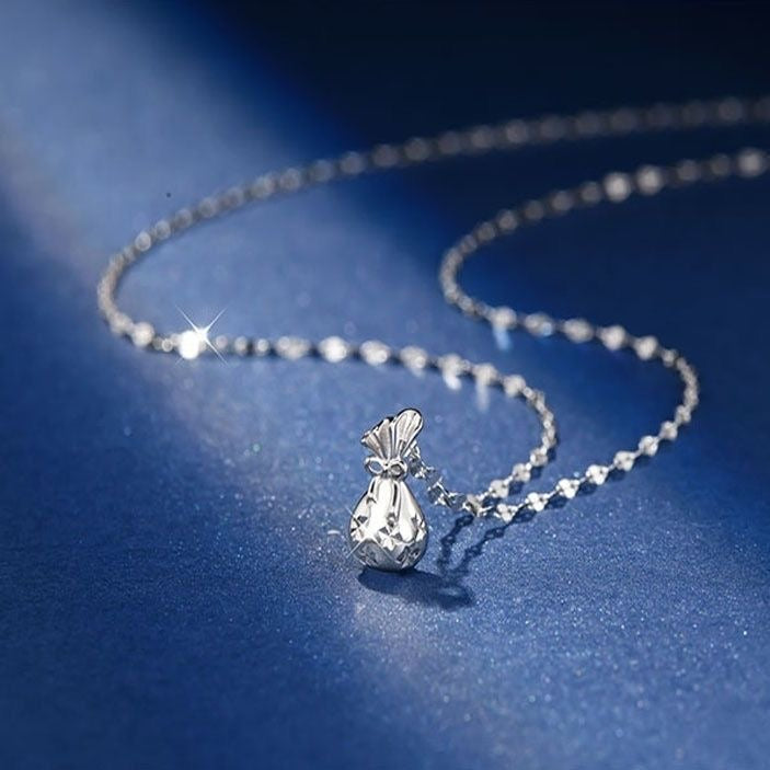 1pcs 999 Sterling Silver Hollow Cutout Lucky Money Bag Necklace, Elegant Delicate Style, Ideal For Birthday Gifts