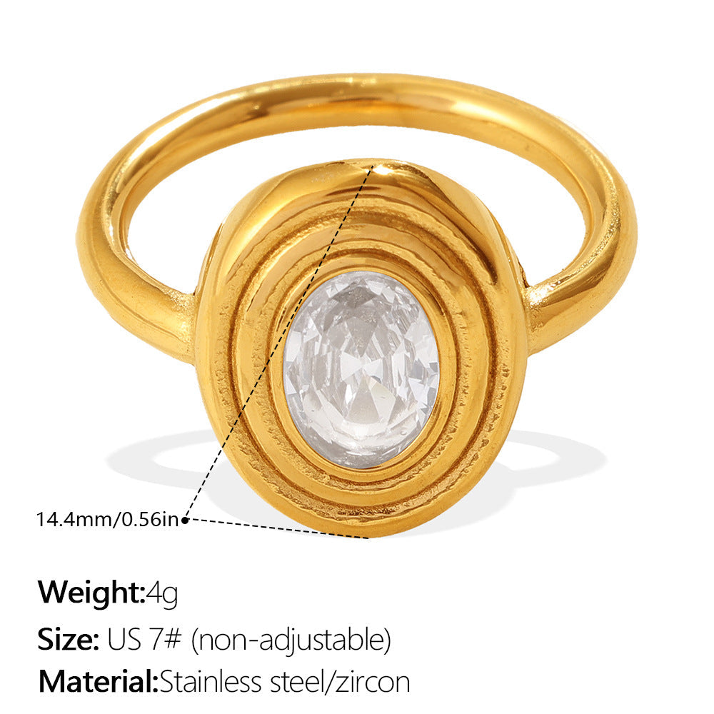 European And American Cross-border Vintage Luxury Oval White Diamond Ring, With A Sophisticated And Niche Design, In Gold Finger Ring Accessory.
