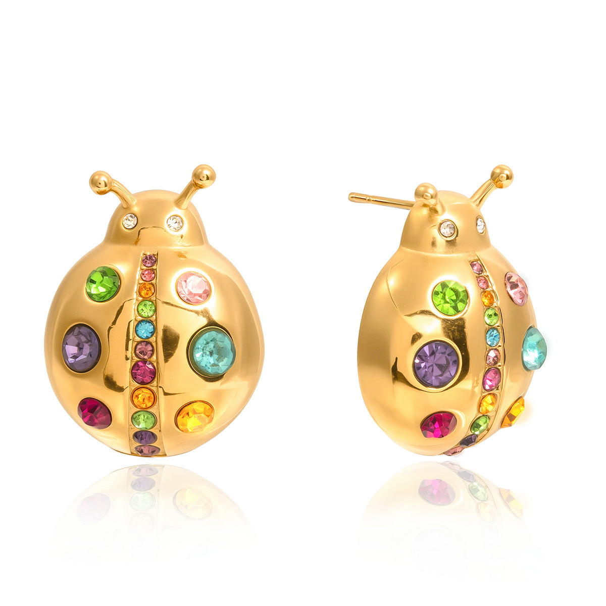 Colorful Zircon Ladybug Stud Earrings